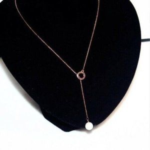 Rose Gold Round Circle Pearl Lariat Necklace